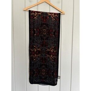 Cocoon House Silk Blend Scarf Velvet Burnout Red Black 60" Long